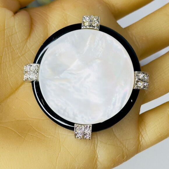 Vintage KJL Kenneth Lane Brooch Lucite Crystal MOP Mother of Pearl Art Deco 4603 - Picture 1 of 10